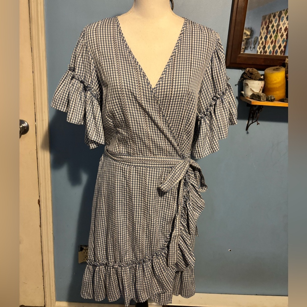 Max Studio, Blue, Ruffle, Wrap Dress